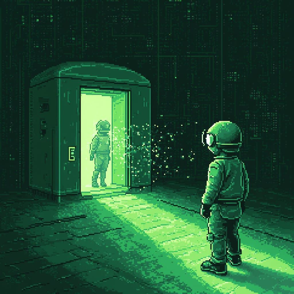 Pixel Art Cyberspace Teleportation Scene