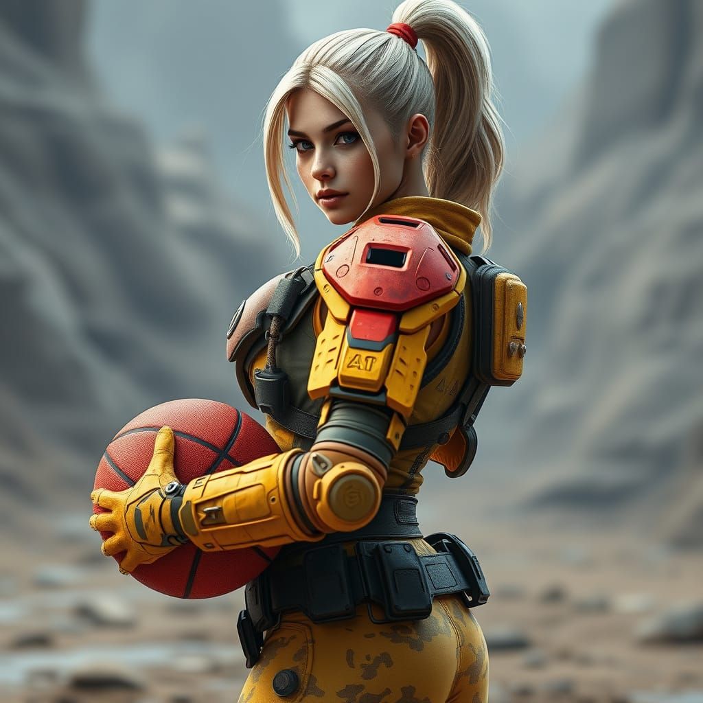 Futuristic Basketball Player in Military Varia Armor