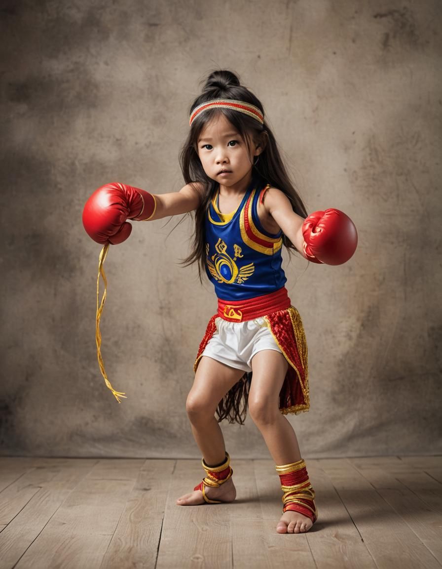 Yarn Art: Girl in Olympic Muay Thai Pose