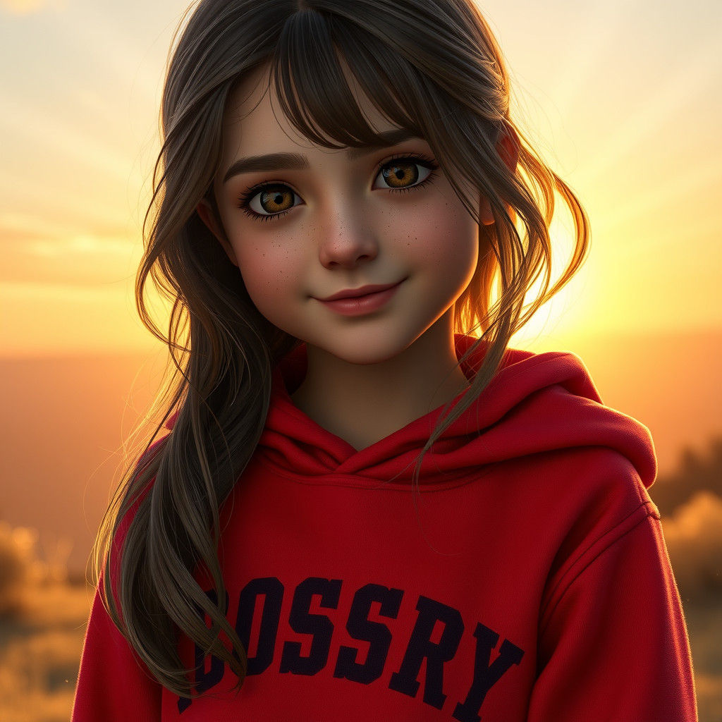 Hyperrealistic Girl in Sunset Light, AAA Game Art