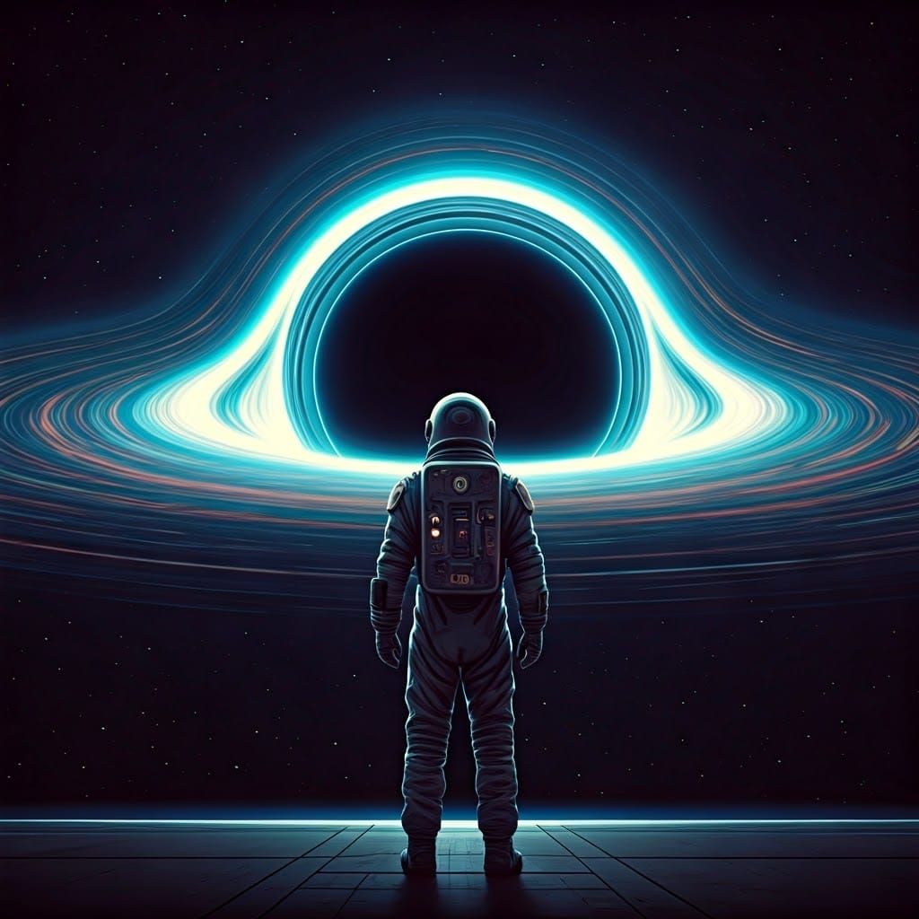 Astronaut Gazing at a Black Hole in Space