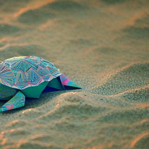 Beautiful cinematic hyperdetailed origami magic giant turtle...