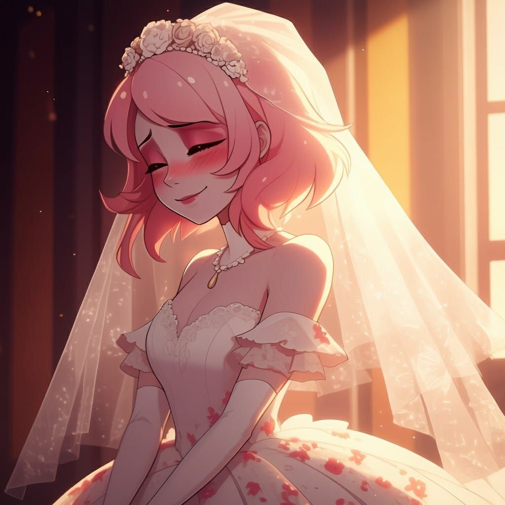 Lute in Delicate Wedding Gown with Whimsical Flair