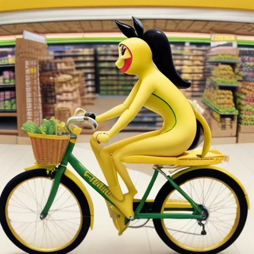 Banana and Apple Ride Bike: Abstract Art