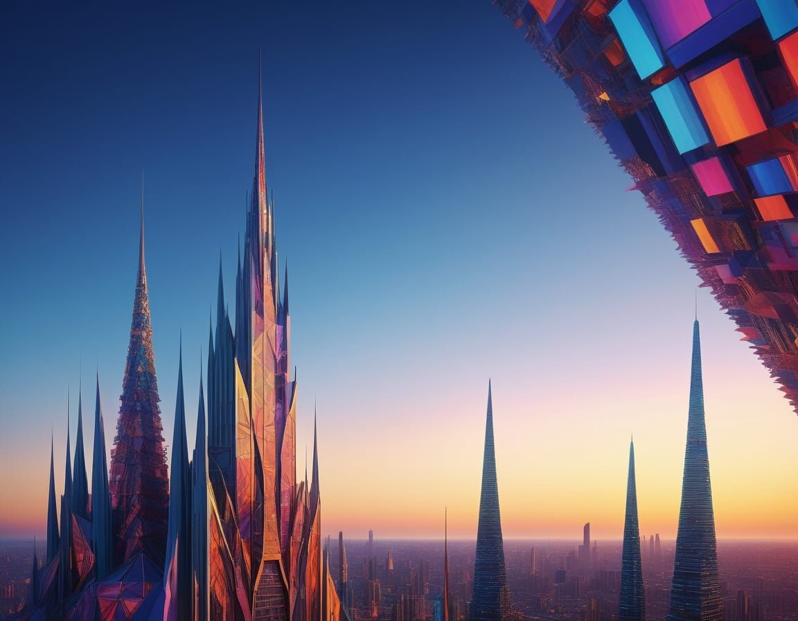 Futuristic Wizard in Vibrant, Psychedelic Cityscape