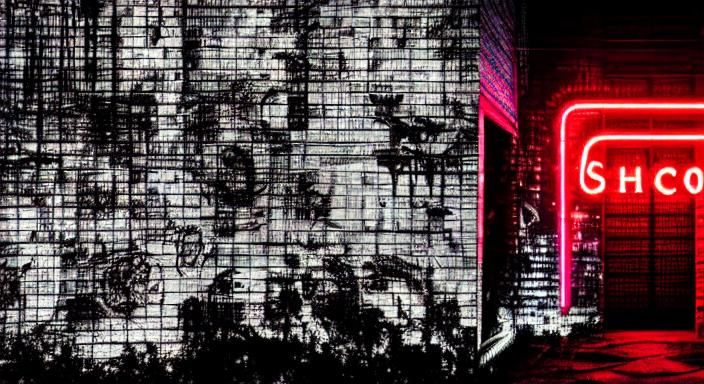 Chaotic Dark World Under Red Neon Lights