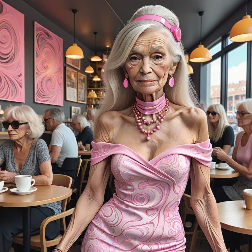 Transvestite in Pink Dress Poses Enticingly