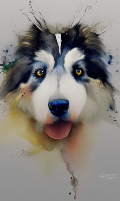 Himalayan Sheepdog Portrait in Watercolor Style