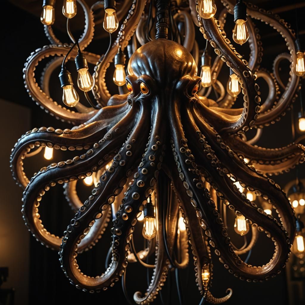 Octopus Lamp in Living Room: Hyperrealistic Cinematic Lighti...