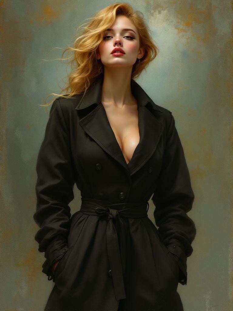 1950s Pin-Up Woman in Mao Jacket with Direct Gaze