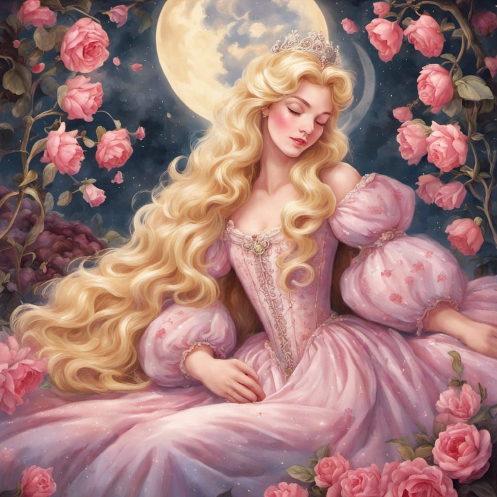 Sleeping Beauty in Rococo Gown on Petals
