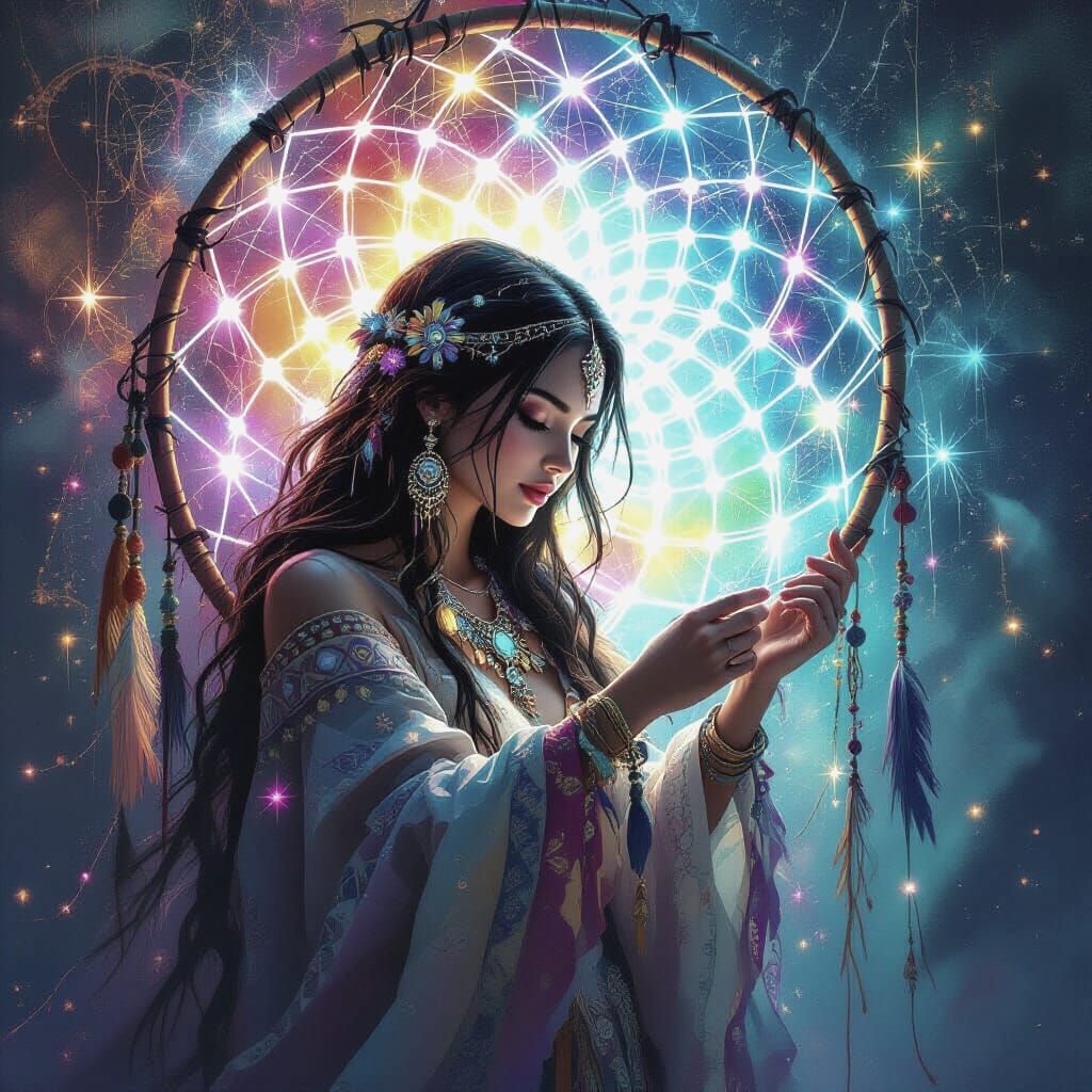Mystical Dreamcatcher Weaving Light and Energy