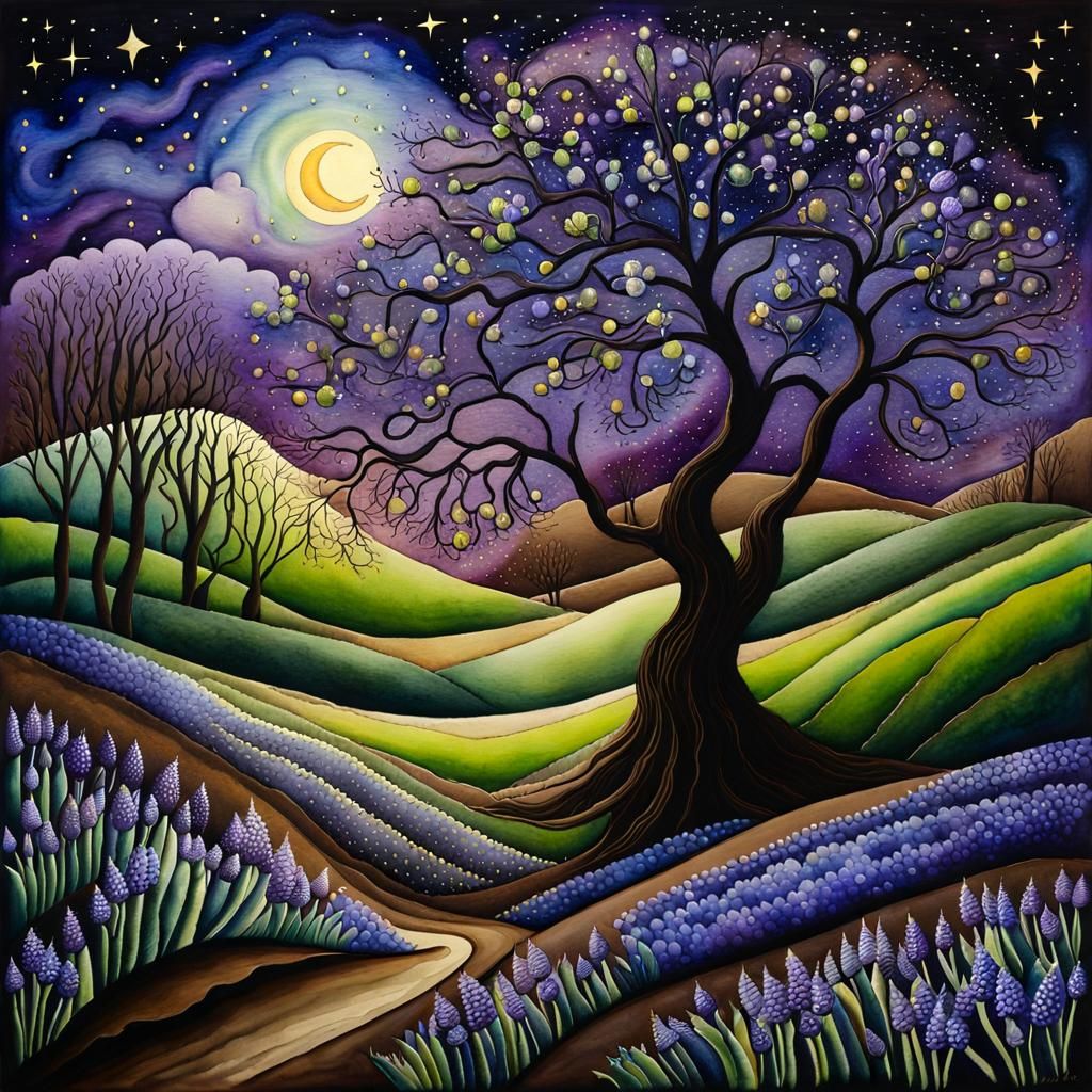 Whimsical Spring: Shadowman in a Metallic Watercolor Landsca...