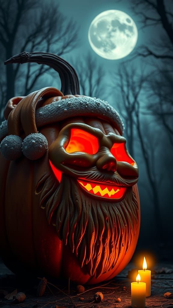 Spooky Santa Jack-O'-Lantern in Hyperrealistic Style