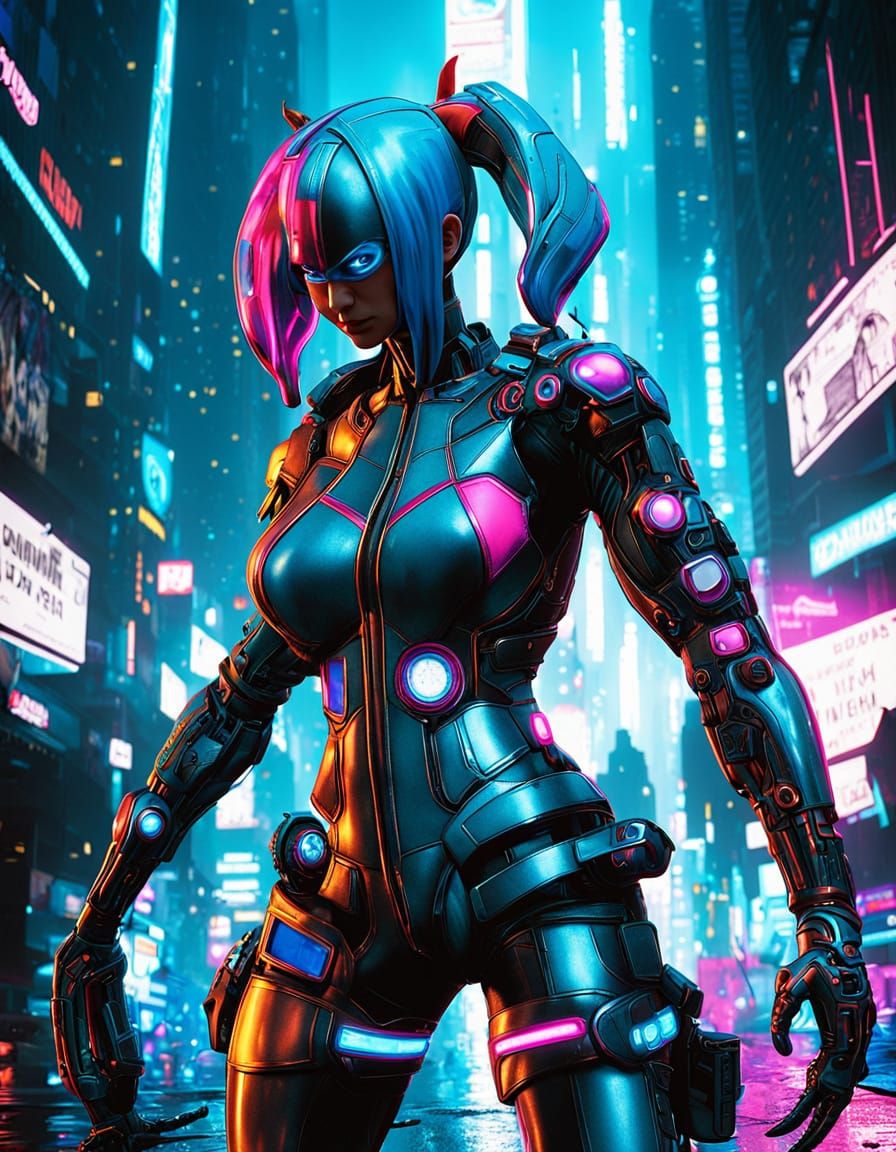 Cyberpunk Harley Quinn in Neon City