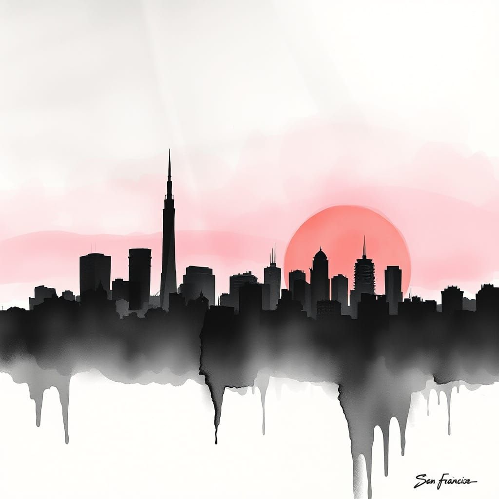 Minimalist San Francisco Sunrise in Liquid Ink