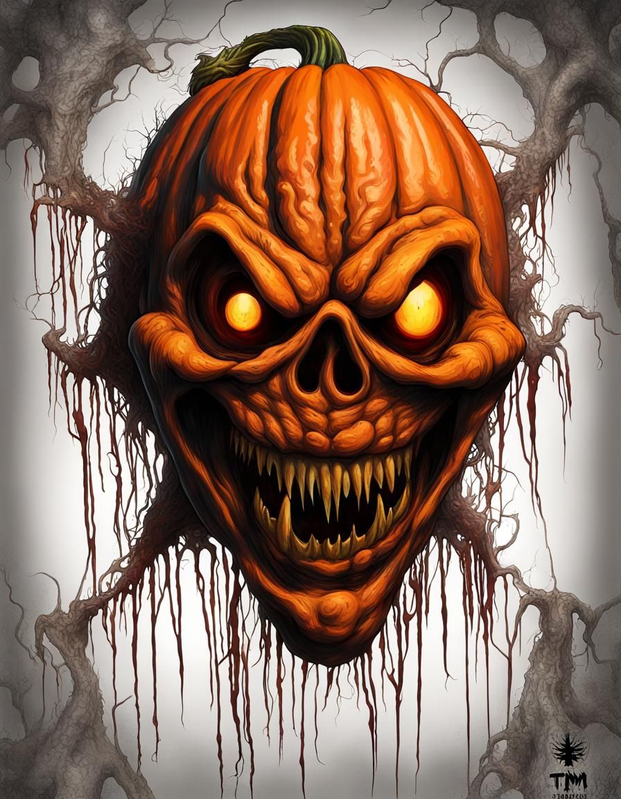 Terrifying Jack-O-Lantern Monster in Zombiecore Style