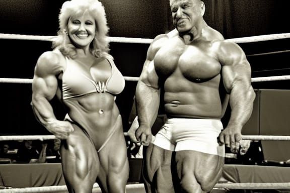 Muscular Bodybuilders in Wrestling Ring