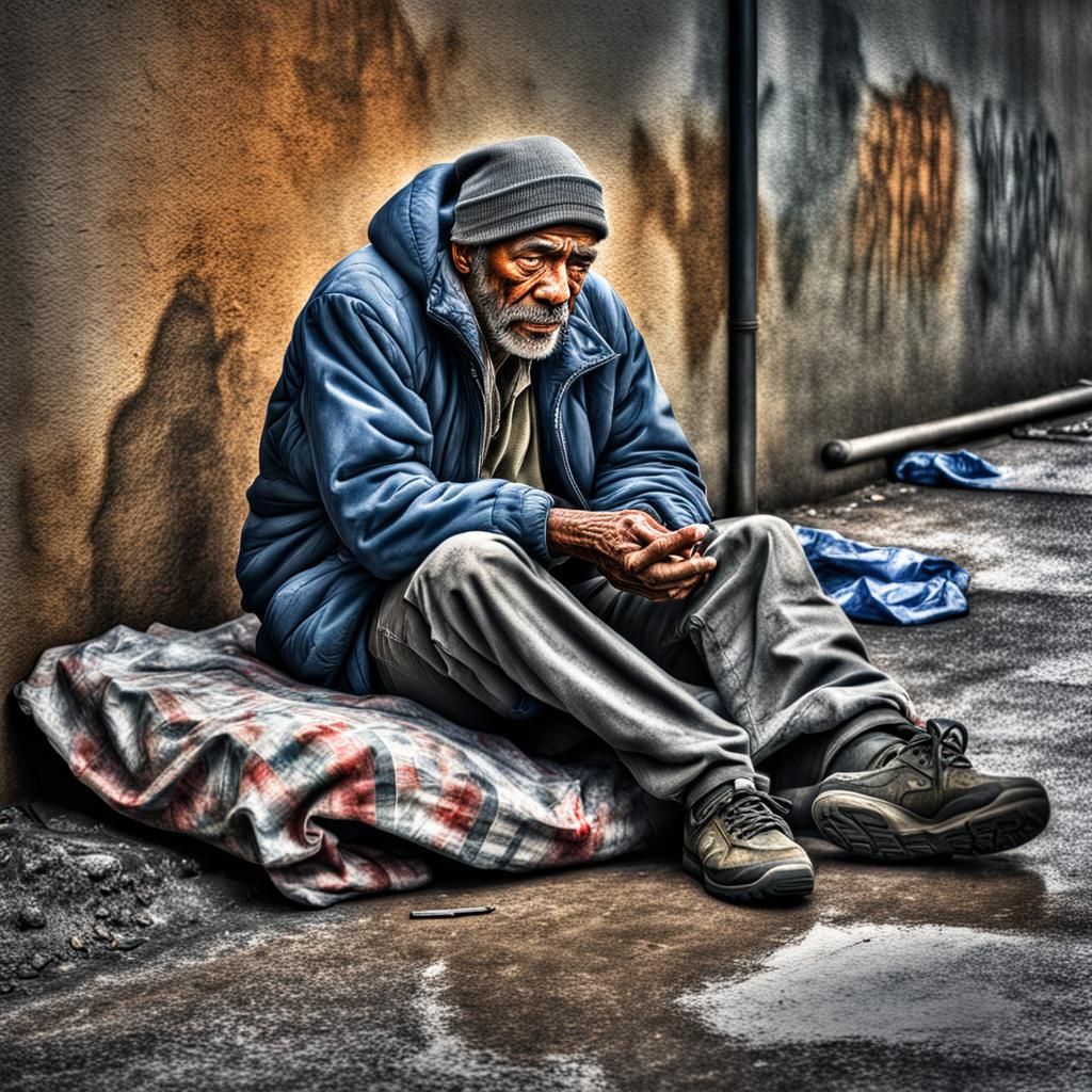 Homeless Person's Despair: A Watercolor Rendering