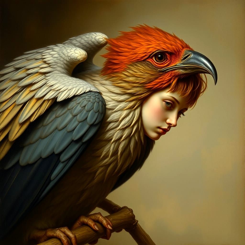 Harpy in Gustave Doré Style Oil Painting