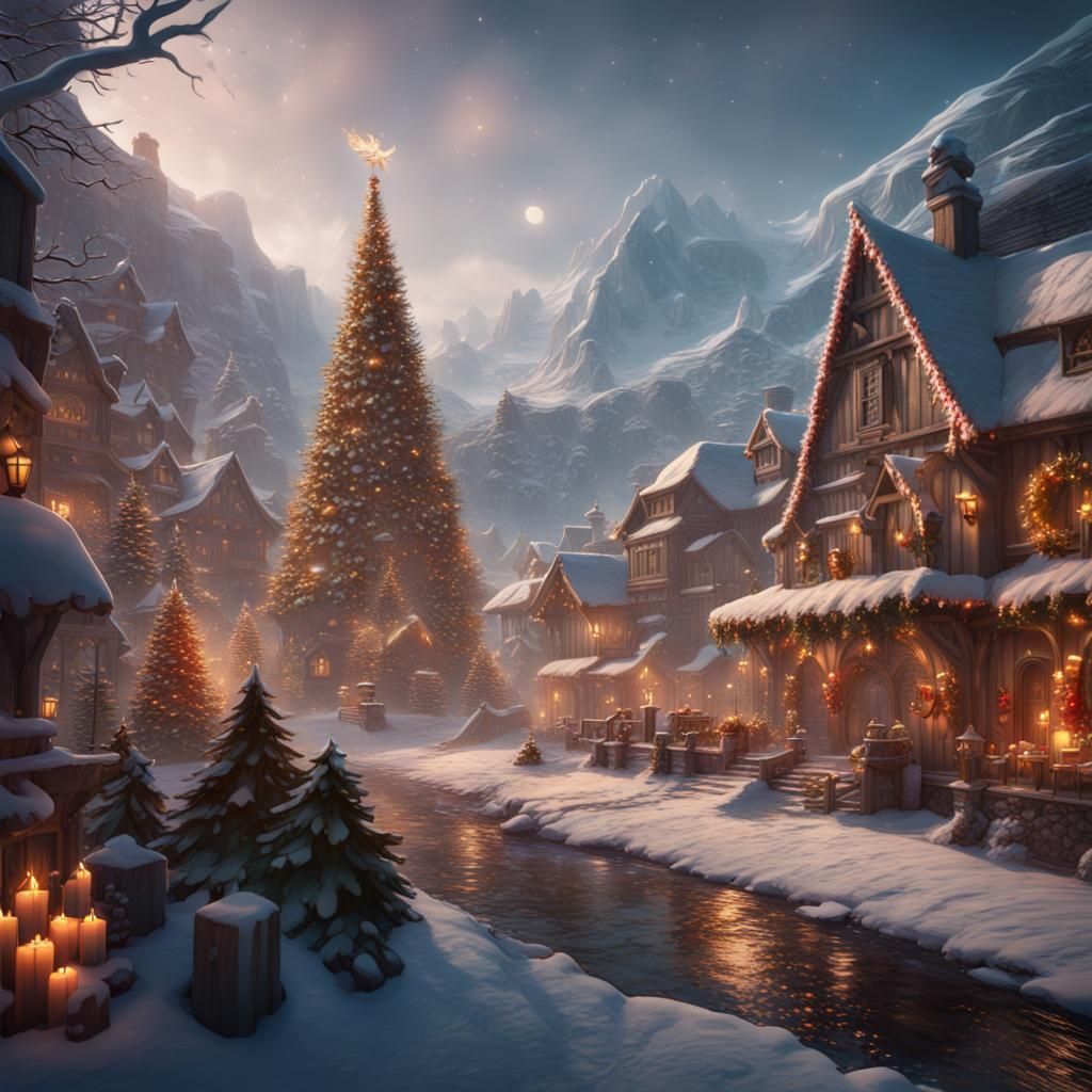Festive Christmas Celebration in Detailed Matte Painting