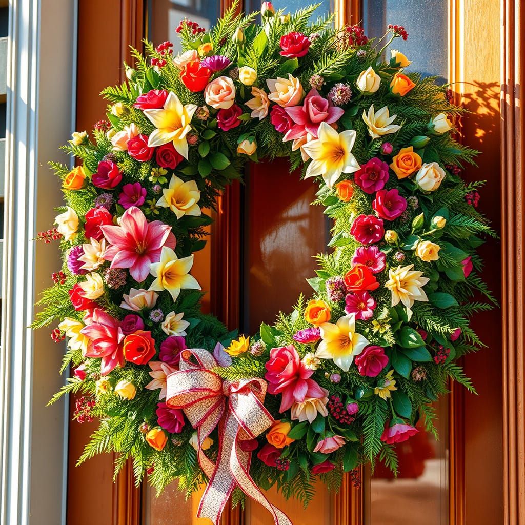 Impressionist Holiday Wreath in Folk Art Style