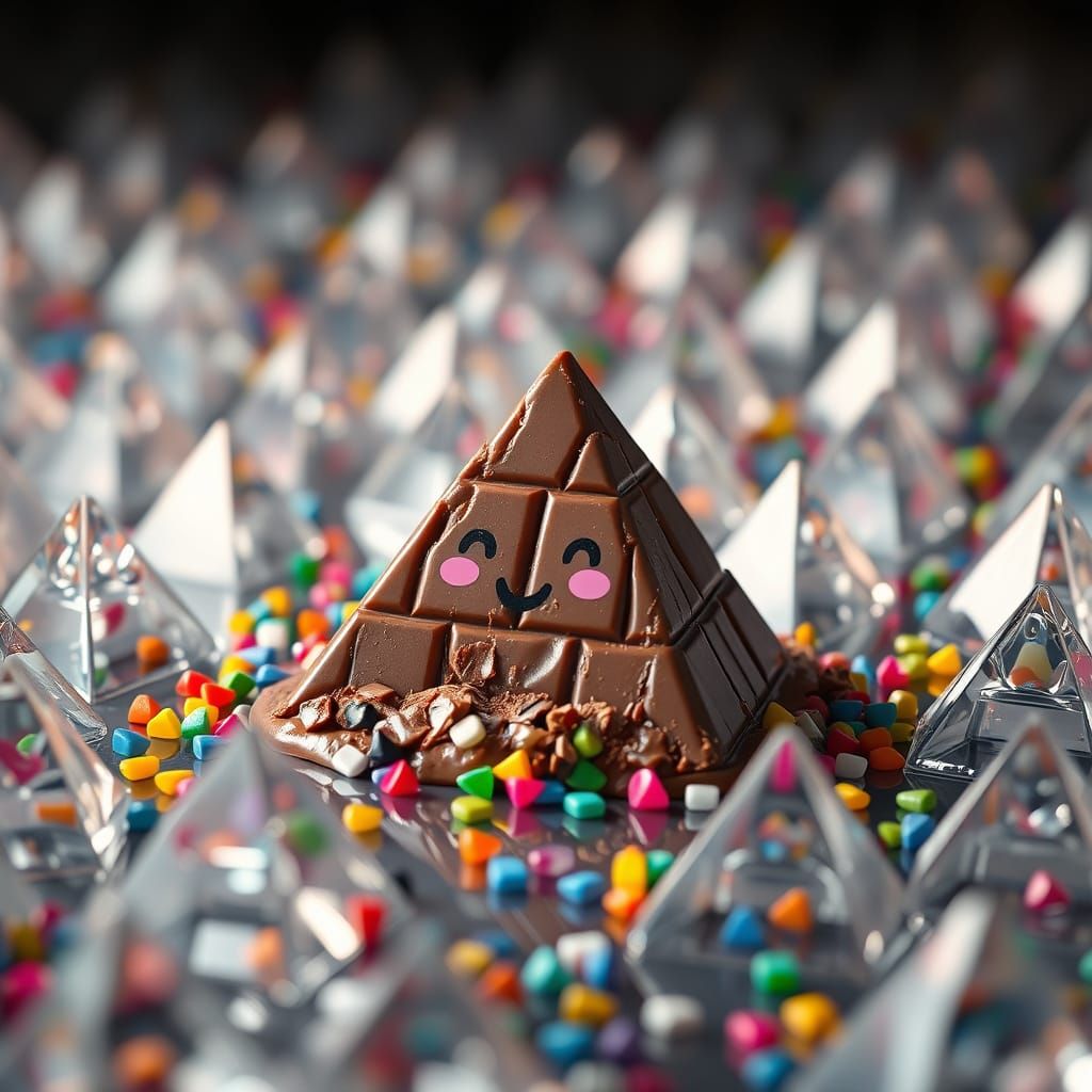 Melting Chocolate Pyramid in Hyper-Realistic CGI Style