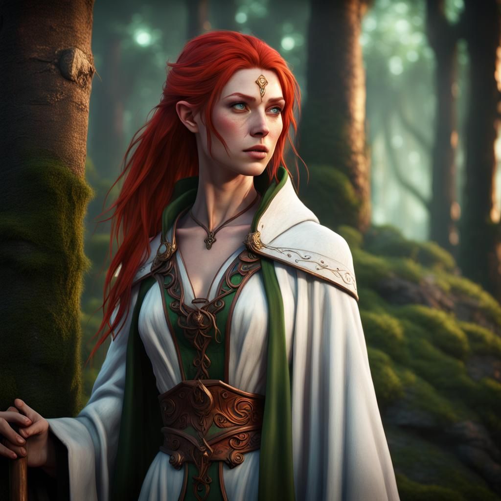 Wood Elf Cleric in Vibrant Fantasy Landscape