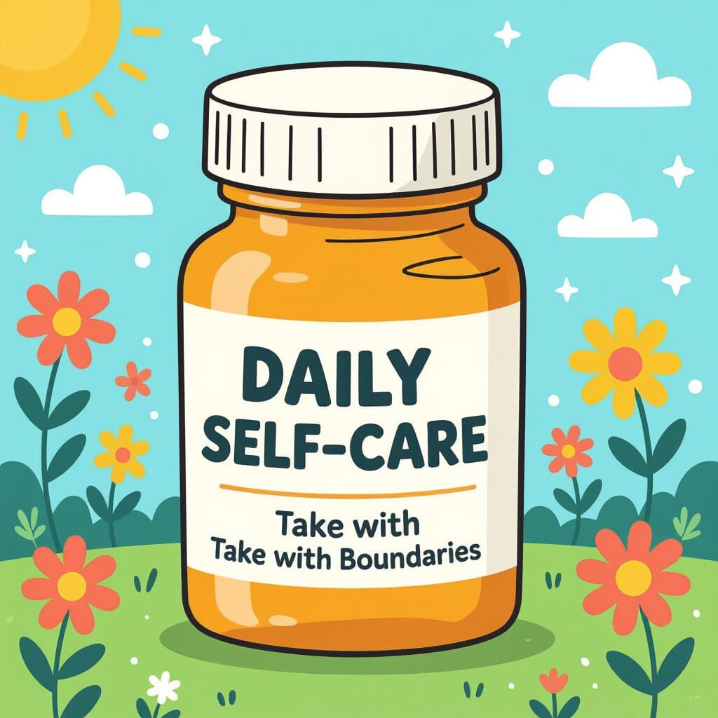 Cartoon Daily Self-Care Prescription Bottle with Boundaries