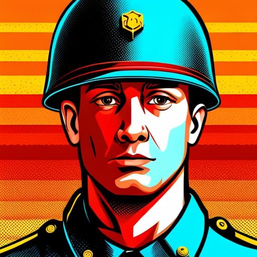 Cartoon Soldier Profile in Geometric Bauhaus Style