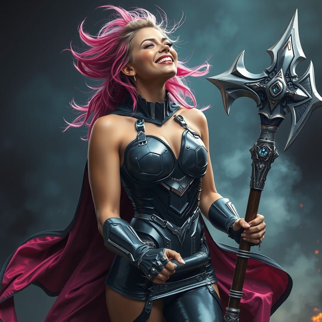 Goddess of Mirth in Futuristic Armor