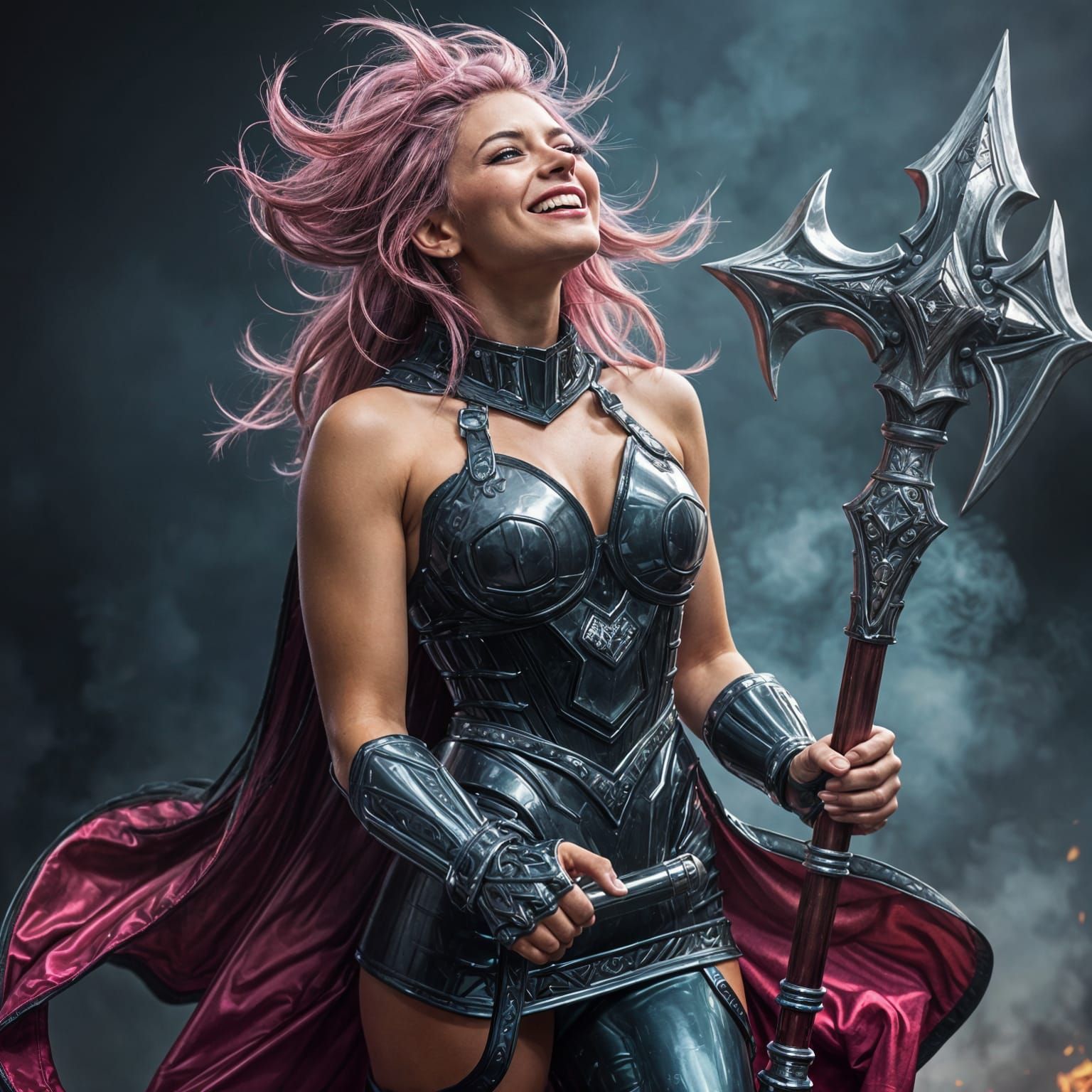 Goddess of Mirth in Futuristic Armor