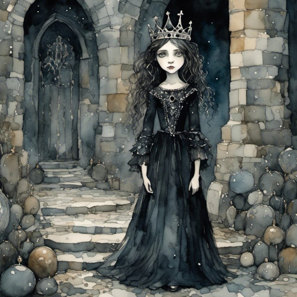 Gothic Princess in Watercolor Style Mourns