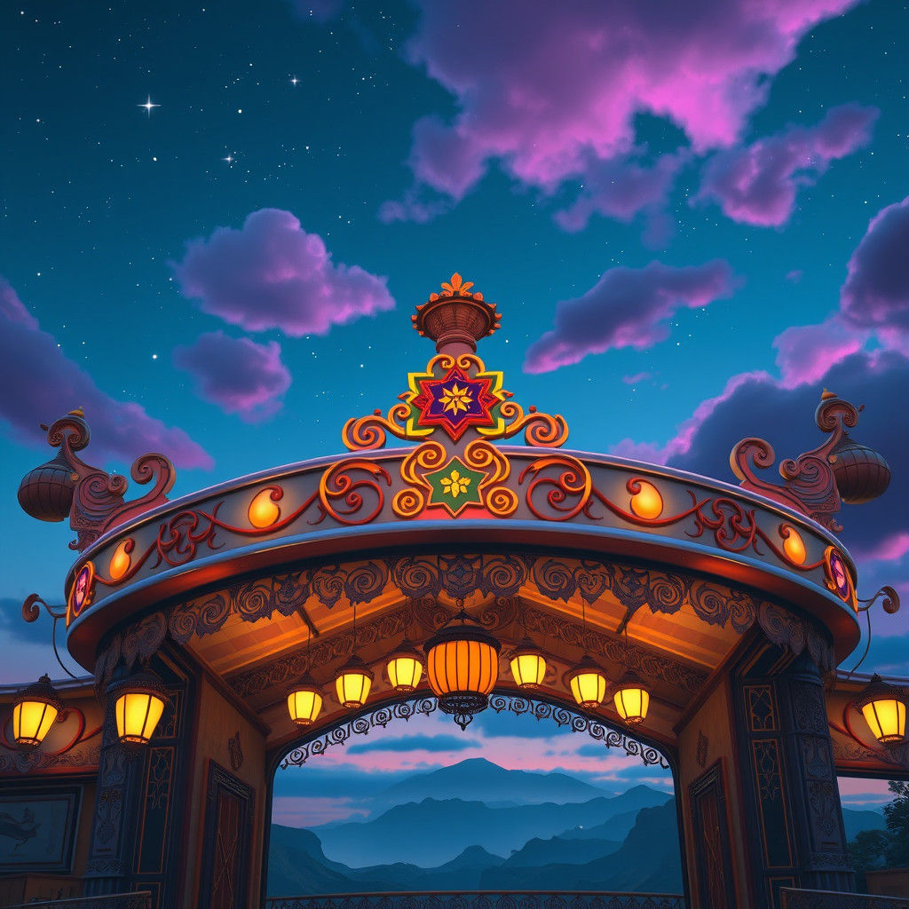 Enchanted Marquee at Dusk: A Dreamlike Fantasy Scene