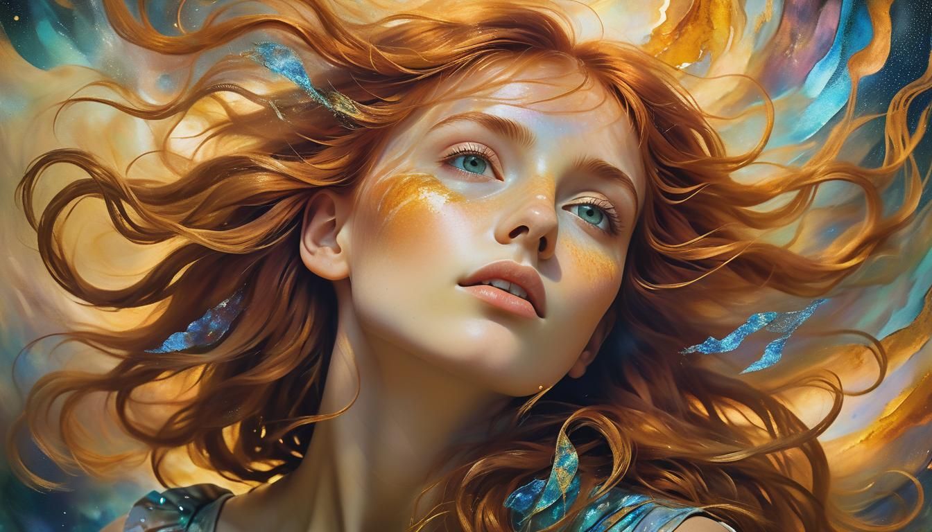 Renaissance Portrait with Holographic Shimmer and Cosmic Col...