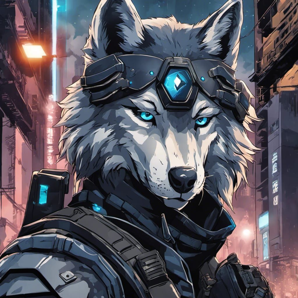 Fierce Wolf Warrior in Anime Style