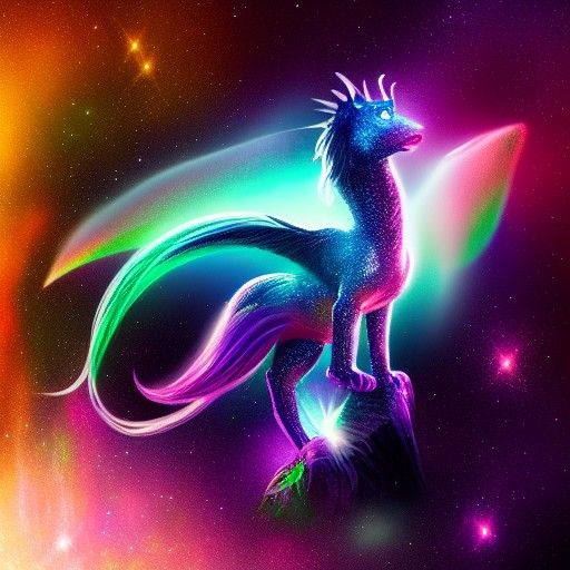 Colorful Mythical Beast in Galactic Noir Style