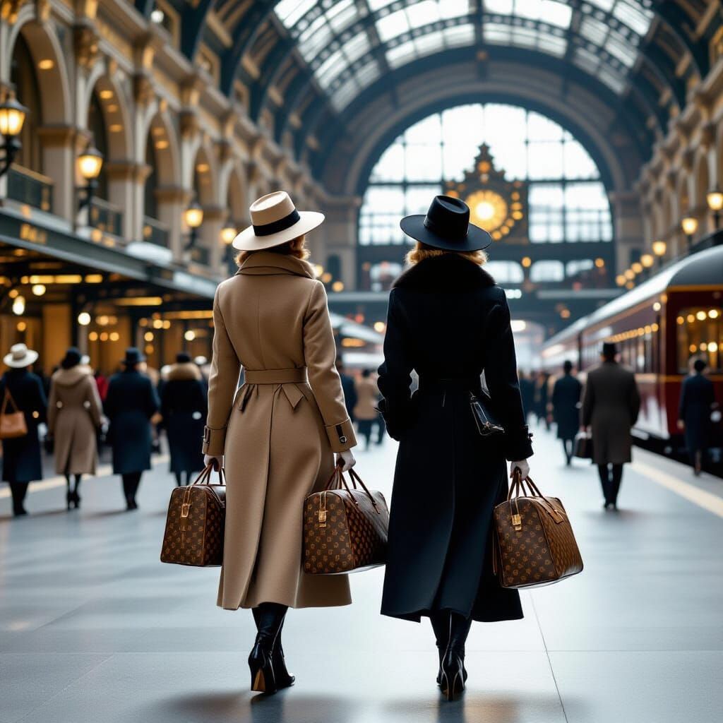 Paris Train Station Scene in Art Deco Style