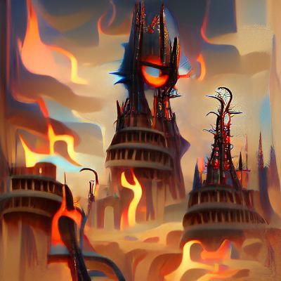 Infernal Cityscape in Flames and Ruin