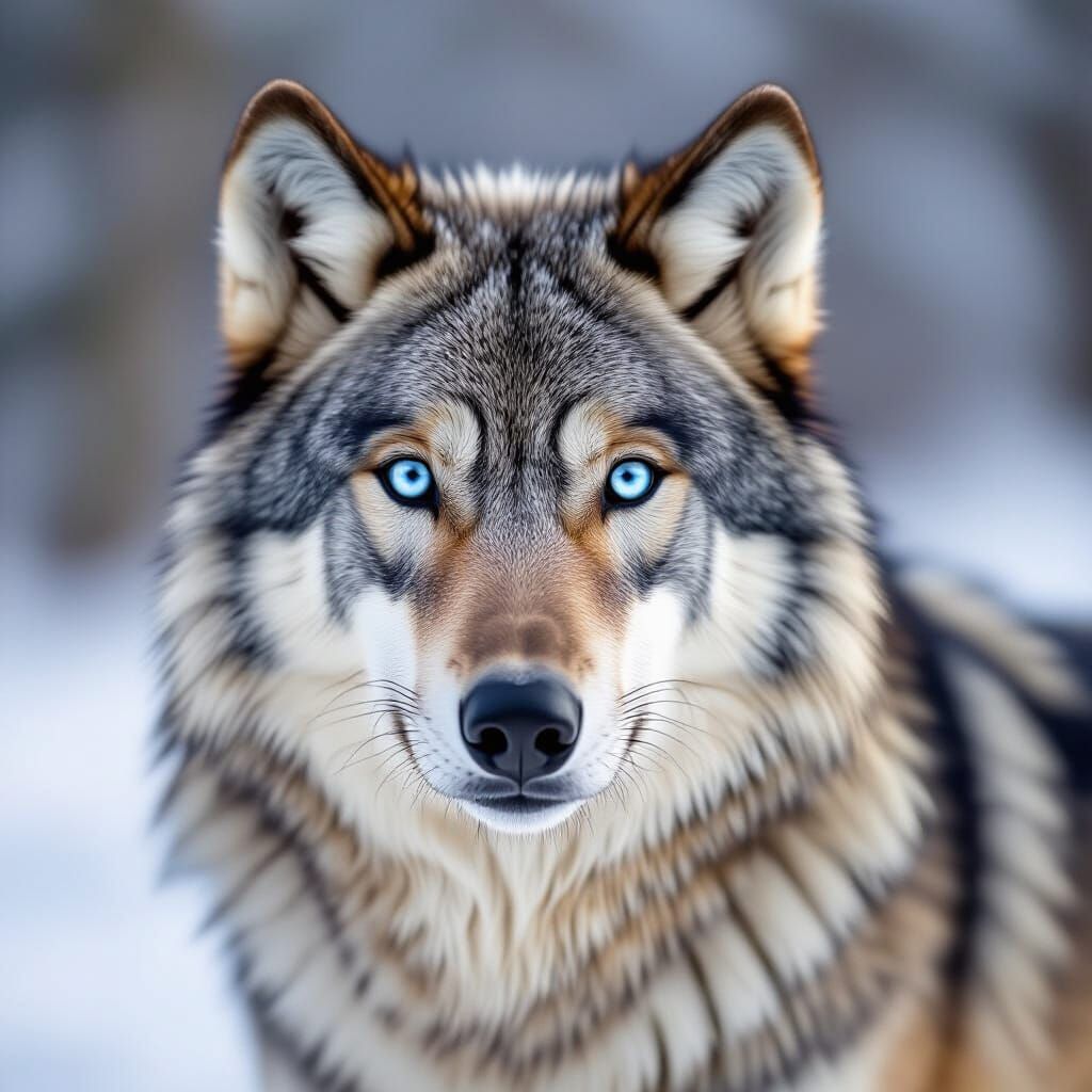 Grey Wolf with Striking Blue Eyes