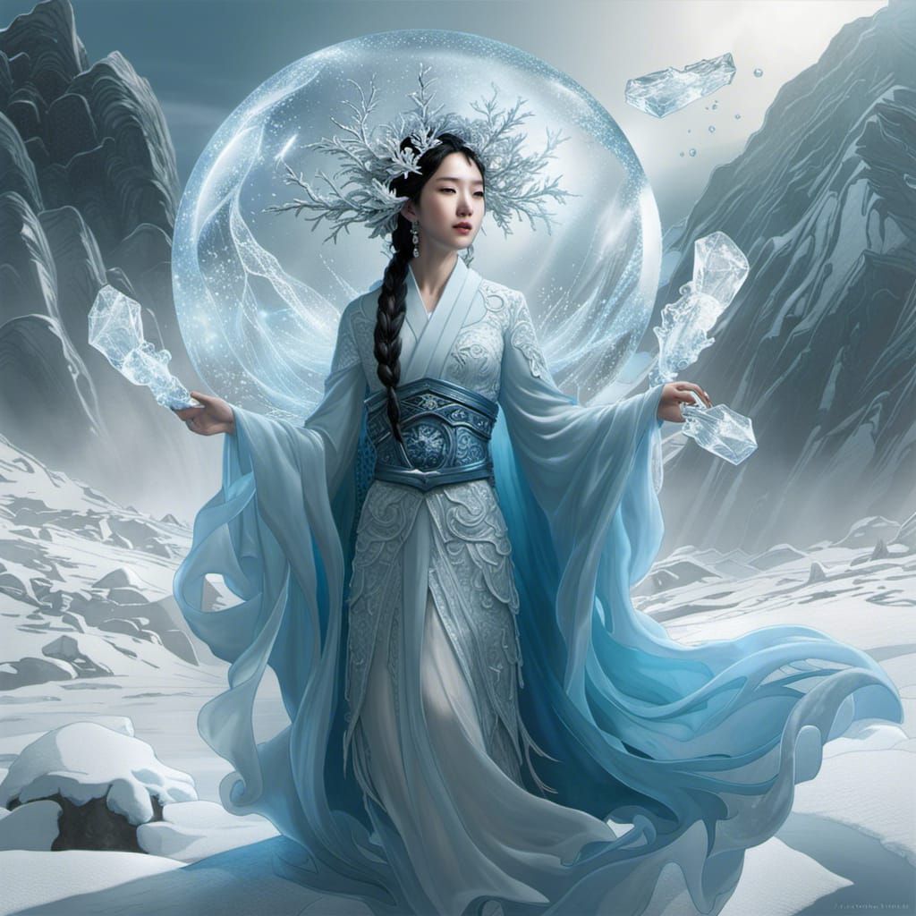 White oriental socceress mastery of ice elements.