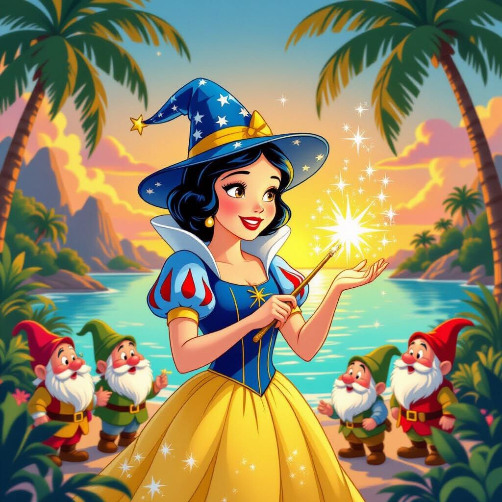 Snow White with Dwarfs in Tropical Paradise