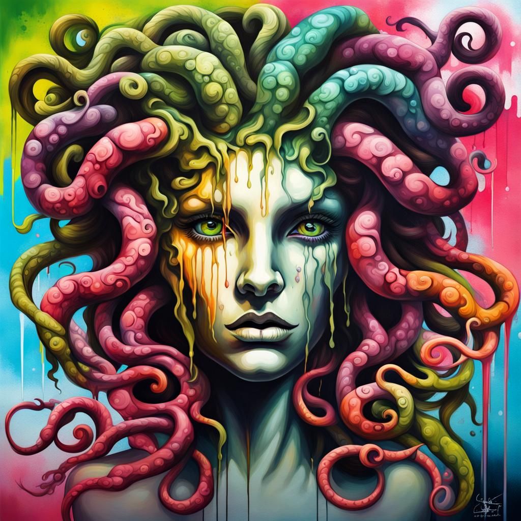Medusa Gorgon in Graffiti Splash Art Style