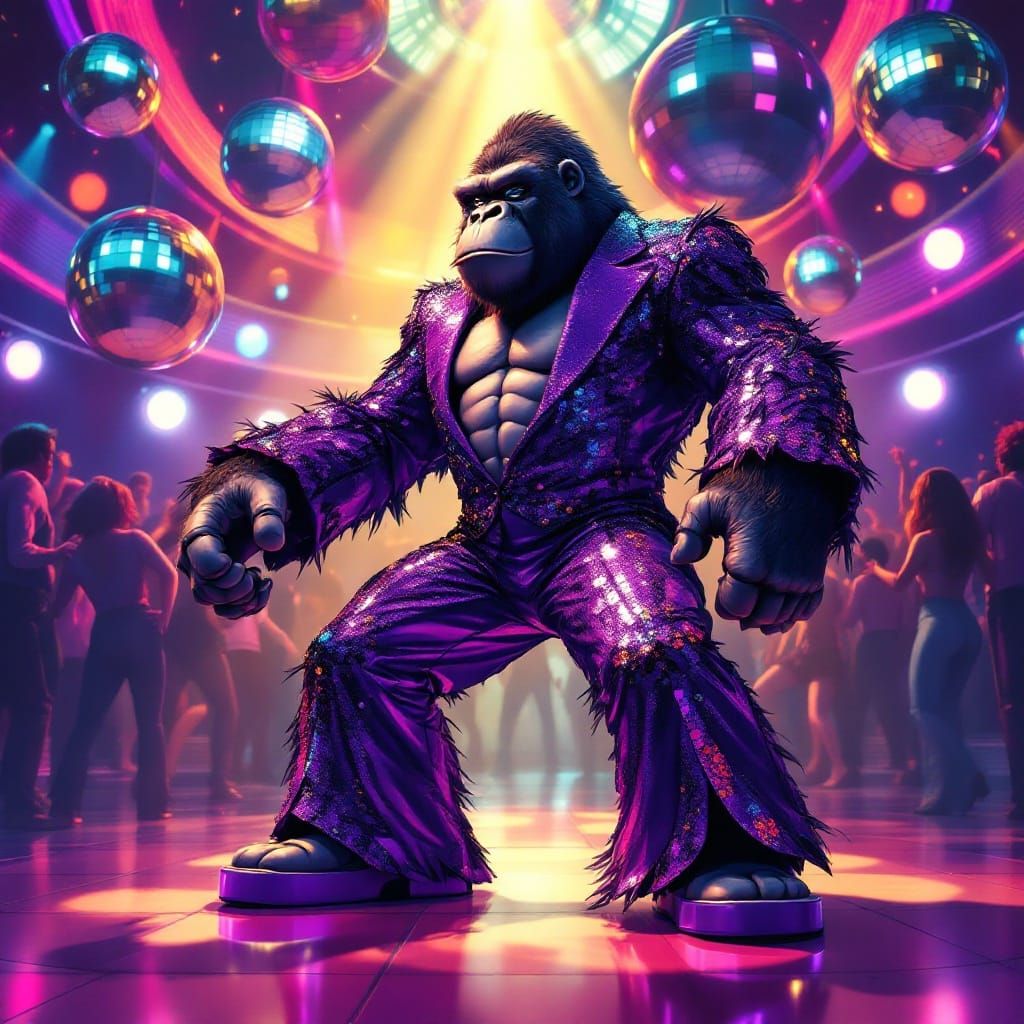 Majestic Silverback Gorilla in Disco Gear