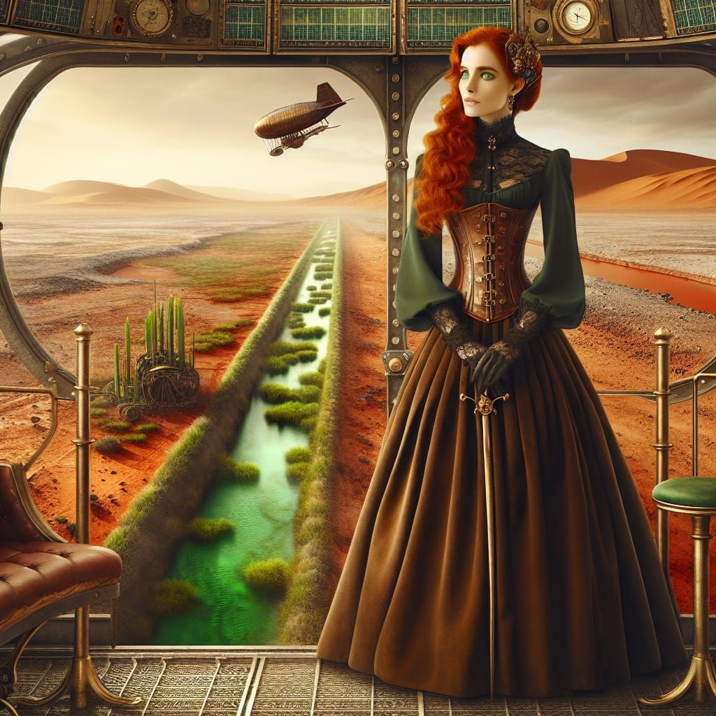 Steampunk Victorian Woman on Mars Airship