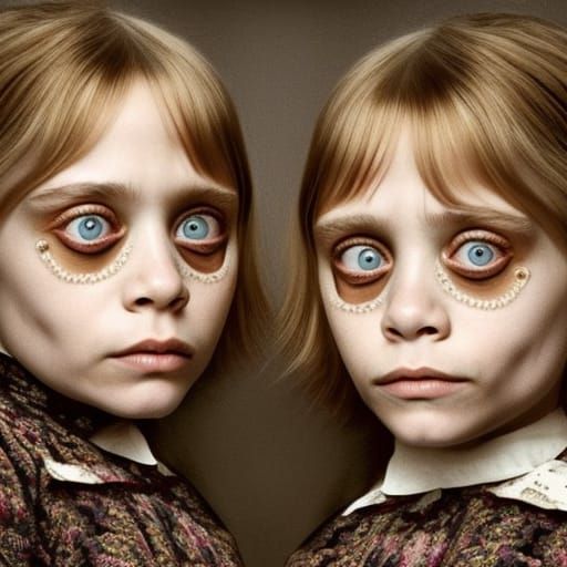 Creepy Twins Portrait in Victorian Gothic Style