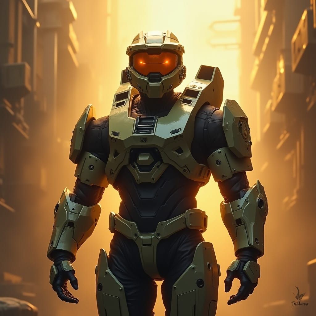 Heroic Master Chief in Gritty Industrial Halo Universe