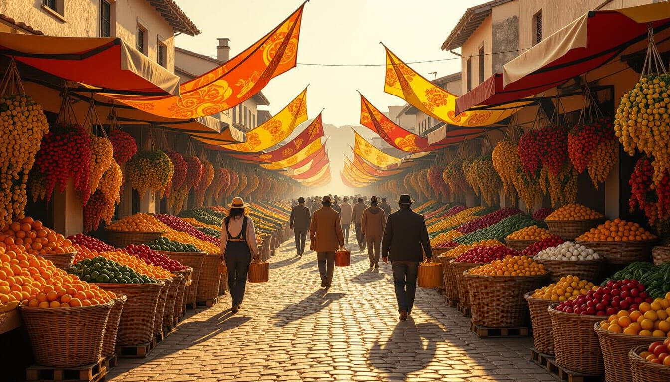 Harvest Festival Marketplace in Impasto Style