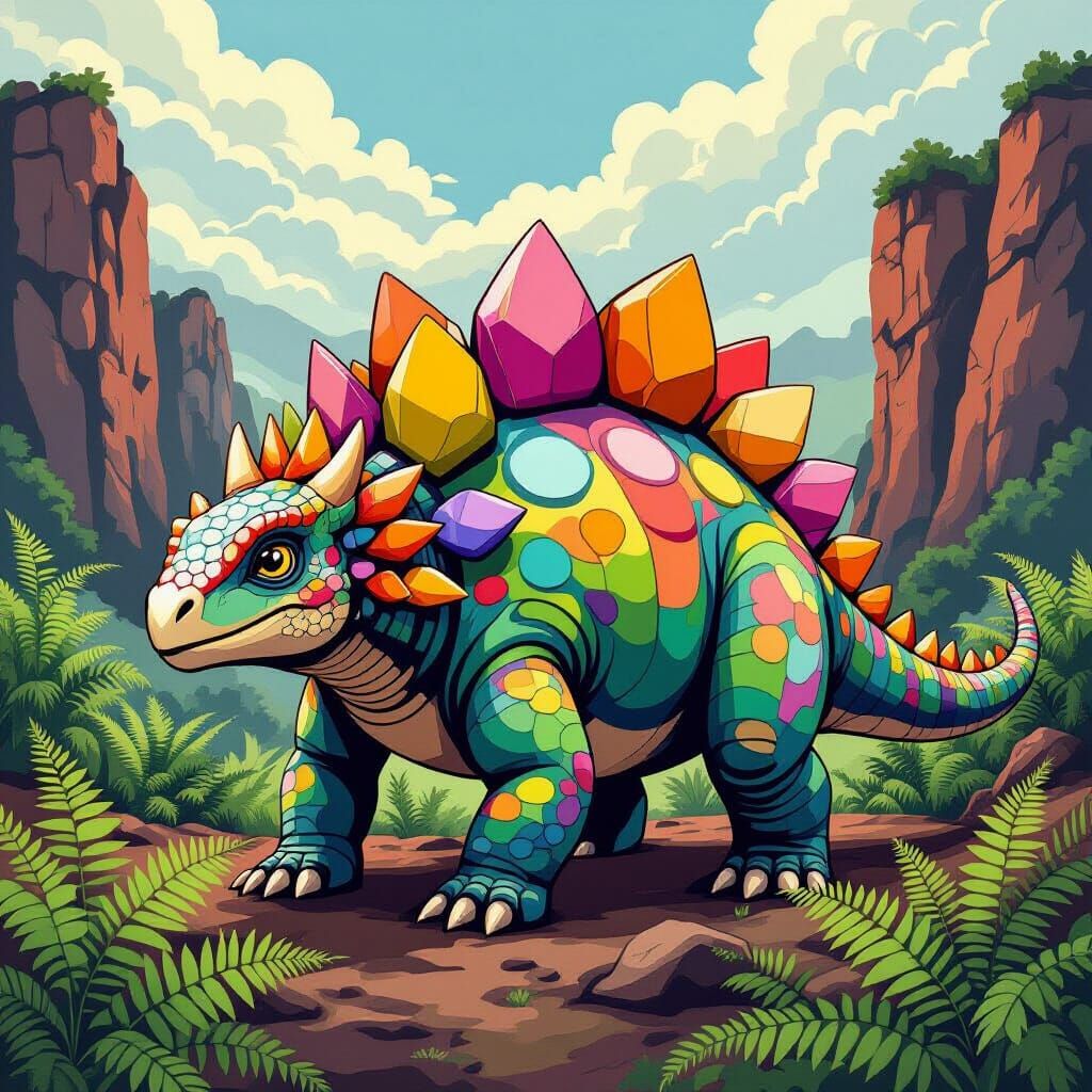 Iridescent Stegosaurus in Modern Art Style