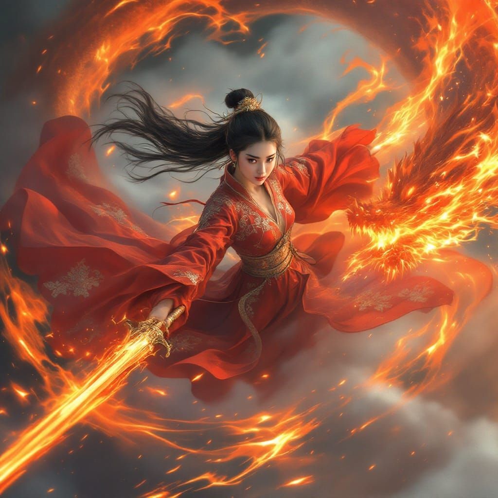 Epic Fantasy Dragon Rider in Ancient Chinese Attire